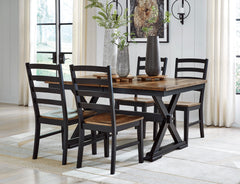 Brown/Black / Table + 4 Chairs, matching product view 2; included: one table and 4 chairs; bench excluded; other furniture and accessories excluded - 33