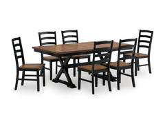 Brown/Black / Table + 6 Chairs, matching product view 1; included: one table and 6 chairs; bench excluded; other furniture and accessories excluded - 34