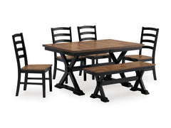 Brown/Black / Table + 4 Chairs + Bench, matching product view 2; included: one table and 4 chairs and one bench; other furniture and accessories excluded - 39
