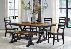 Brown/Black / Table + 4 Chairs + Bench, matching product view 3; included: one table and 4 chairs and one bench; other furniture and accessories excluded - 40