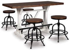 White/Brown Table + Brown/Black Seating / Table + 4 Backless Swivel Stools, product view 1; included: 1 table; 4 matching counter stools; all other furniture and accessories excluded - 17