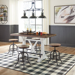 White/Brown Table + Brown/Black Seating / Table + 4 Backless Swivel Stools, product view 2; included: 1 table; 4 matching counter stools; all other furniture and accessories excluded - 18