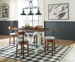 White/Brown Table + Brown Seating / Table + 4 Swivel Stools, product view 2; included: 1 table; 4 matching counter stools; all other furniture and accessories excluded - 20