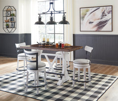 White/Brown Table + White Seating / Table + 4 Swivel Stools, product view 2; included: 1 table; 4 matching counter stools; all other furniture and accessories excluded - 22
