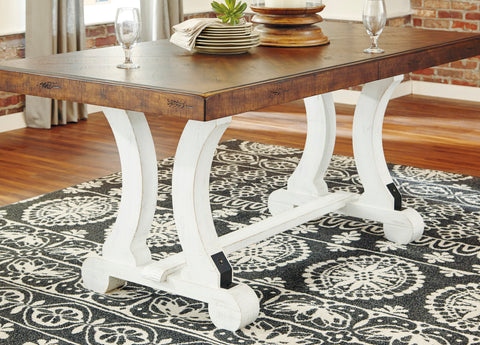 Brown and Vintage White Extension Dining Table and Chairs