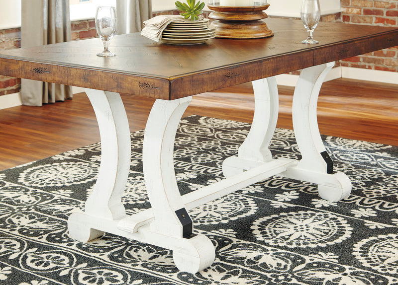 Brown and Vintage White Extension Dining Table and Chairs