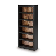 Alternative front angle of brown and black farmhouse bookcase - 5