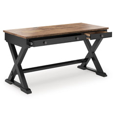 Brown and black farmhouse desk, drawer and keyboard tray open - 2