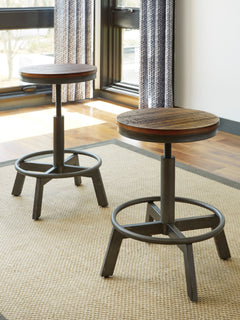 Brown/Gray / Set of 2 Adjustable Stools, room view of two stools; both stools included; table and accessories excluded; view 2 - 10