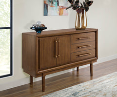 Brown mid-century dining sideboard, styled sideboard with accessories sold separately - 7