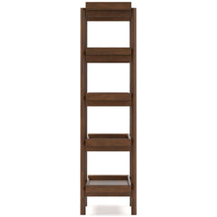 Brown open-frame five-shelf bookcase — opposite side view - 8