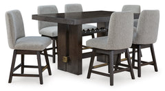Beige / Dark Brown / Table + 6 Stools, product view 1; included: 1 table; 6 matching counter stools; all other furniture and accessories excluded - 14
