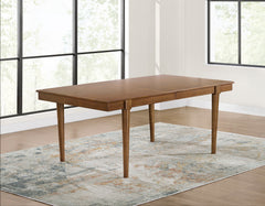 Brown removable-leaf dining table, styled table with leaf removed and accessories sold separately - 7