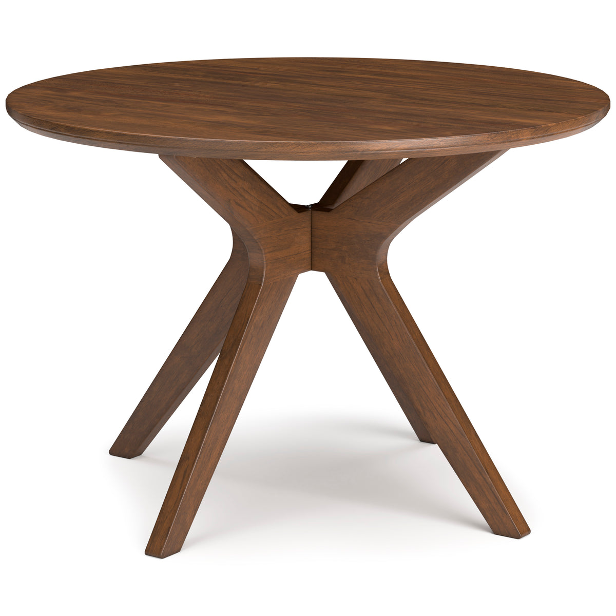 45-inch round brown dining table, front angle