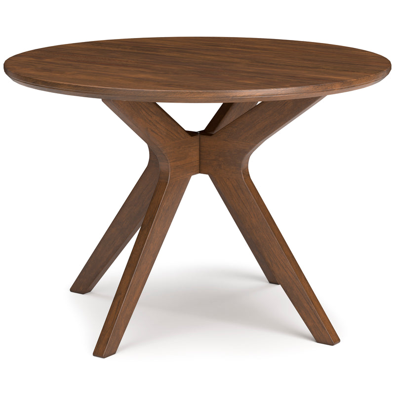 45-Inch Round Brown Dining Table with Sculptural Wood Base