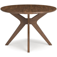 45-inch round brown dining table, front view - 3