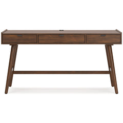 Brown mid-century desk with three drawers — front view - 6