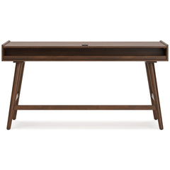 Brown mid-century desk with three drawers — rear view - 7