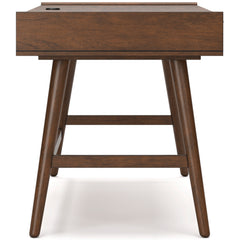 Brown mid-century desk with three drawers — opposite side view - 8