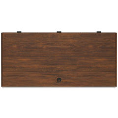 Brown mid-century desk with three drawers — top view - 9