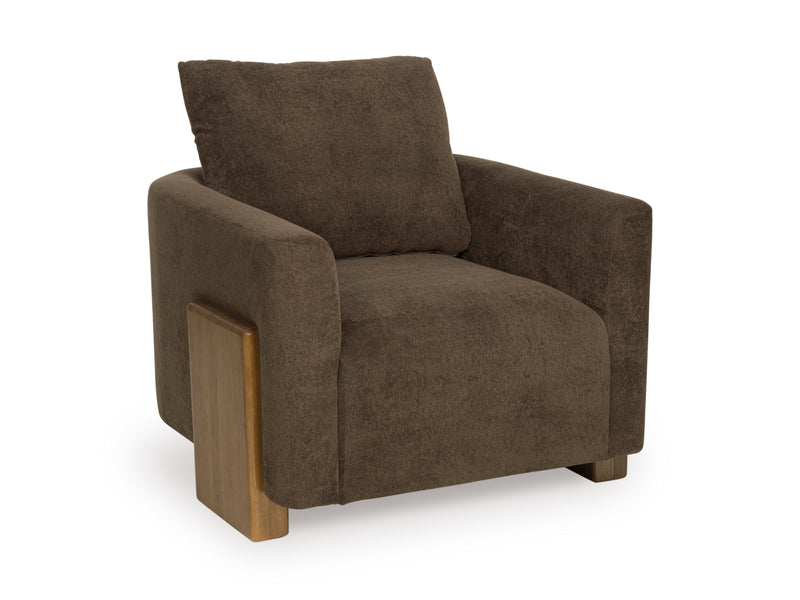 Brown Upholstered Accent Chair with Natural Wood Legs
