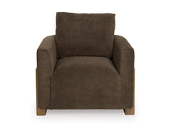 Brown Upholstered Accent Chair with Natural Wood Legs, front view - 3