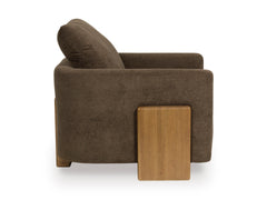 Brown Upholstered Accent Chair with Natural Wood Legs, side view - 4