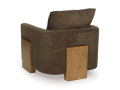 Brown Upholstered Accent Chair with Natural Wood Legs, back view - 5
