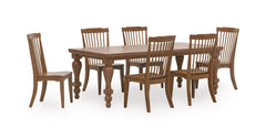 Brown / Table + 6 Wood Dining Chairs, product view 3; includes table + 6 wood dining chairs; display cabinets and decorative accessories excluded - 28