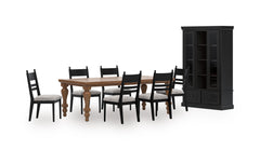 Brown / Black / Table + 6 Tall-Back Cushioned Dining Chairs, product view 1; includes table + 6 tall-back cushioned dining chairs; display cabinets and decorative accessories excluded - 79