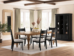 Brown / Black / Table + 6 Tall-Back Cushioned Dining Chairs, product view 2; includes table + 6 tall-back cushioned dining chairs; display cabinets and decorative accessories excluded - 80
