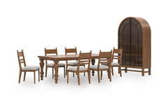 Brown / Table + 6 Tall-Back Cushioned Dining Chairs, product view 1; includes table + 6 tall-back cushioned dining chairs; display cabinets and decorative accessories excluded - 89