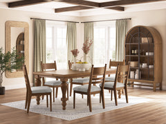 Brown / Table + 6 Tall-Back Cushioned Dining Chairs, product view 2; includes table + 6 tall-back cushioned dining chairs; display cabinets and decorative accessories excluded - 90