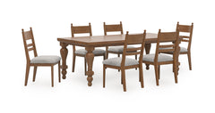 Brown / Table + 6 Tall-Back Cushioned Dining Chairs, product view 3; includes table + 6 tall-back cushioned dining chairs; display cabinets and decorative accessories excluded - 91