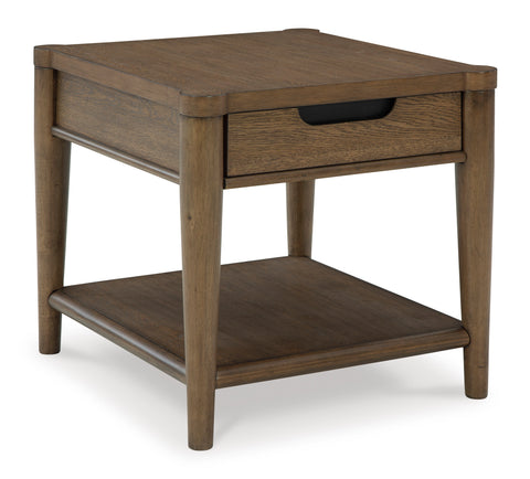 Brown Wood-Look End Table with Drawer and Open Shelf