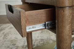 Brown Wood-Look End Table with Drawer and Open Shelf, drawer detail; accessories excluded - 3