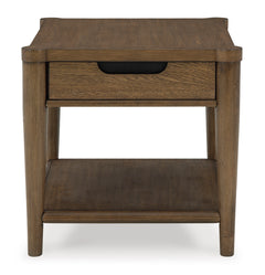 Brown Wood-Look End Table with Drawer and Open Shelf, front view; accessories excluded - 5