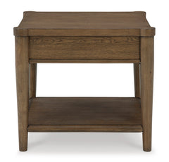 Brown Wood-Look End Table with Drawer and Open Shelf, side view; accessories excluded - 6