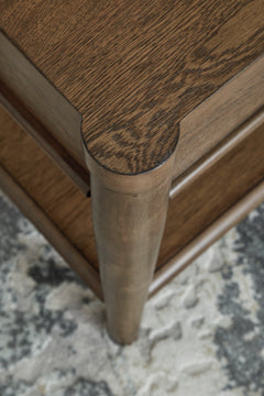 Brown Wood-Look End Table with Drawer and Open Shelf, tabletop detail; accessories excluded - 7