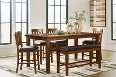 Medium Brown / Table + 4 Fixed Counter Stools + Bench, product view 2; includes 1 table; 4 fixed counter stools; 1 bench; other furniture and accessories excluded - 24