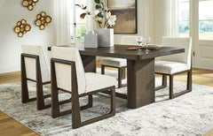 Burnished Brown / Off White / Table + 4 Wood-Frame Side Chairs, product view 1; includes table + 4 wood-frame side chairs; servers cabinets and decorative accessories excluded - 12