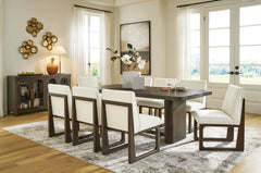 Burnished Brown / Off White / Table + 8 Wood-Frame Side Chairs, product view 1; includes table + 8 wood-frame side chairs; servers cabinets and decorative accessories excluded - 17