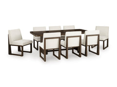 Burnished Brown / Off White / Table + 8 Wood-Frame Side Chairs, product view 2; includes table + 8 wood-frame side chairs; servers cabinets and decorative accessories excluded - 18