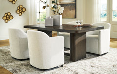 Burnished Brown / Off White / Table + 4 Caster Armchairs, product view 1; includes table + 4 caster armchairs; servers cabinets and decorative accessories excluded - 31