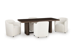 Burnished Brown / Off White / Table + 4 Caster Armchairs, product view 2; includes table + 4 caster armchairs; servers cabinets and decorative accessories excluded - 32