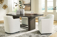 Burnished Brown / Off White / Table + 4 Caster Armchairs, product view 3; includes table + 4 caster armchairs; servers cabinets and decorative accessories excluded - 33