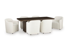 Burnished Brown / Off White / Table + 6 Caster Armchairs, product view 2; includes table + 6 caster armchairs; servers cabinets and decorative accessories excluded - 35