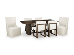Burnished Brown / Off White / Table + 4 Wood-Frame Side Chairs + 2 Tall Upholstered Side Chairs, product view 2; includes table + 4 wood-frame side chairs + 2 tall upholstered side chairs; servers cabinets and decorative accessories excluded - 37
