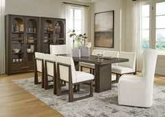 Burnished Brown / Off White / Table + 6 Wood-Frame Side Chairs + 2 Tall Upholstered Side Chairs, product view 2; includes table + 6 wood-frame side chairs + 2 tall upholstered side chairs; servers cabinets and decorative accessories excluded - 39