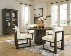 Burnished Brown / Off White / Table + 4 Wood-Frame Side Chairs, product view 1; includes table + 4 wood-frame side chairs; servers cabinets and decorative accessories excluded - 11
